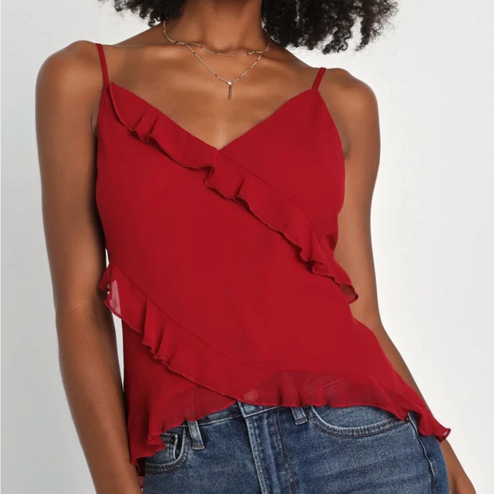 Lulu's Vibrant Burgundy Ruffle Layered Camisole